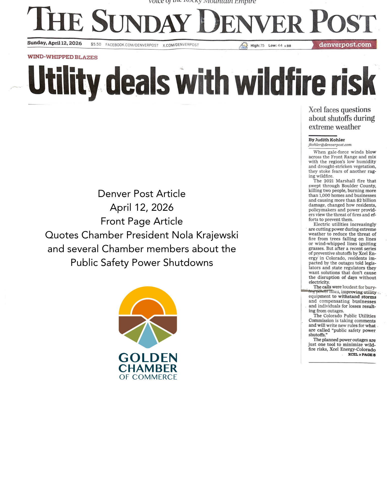 Denver Post Article April 12, 2026 Front Page Article Quotes Chamber President Nola Krajewski and several Chamber members